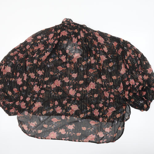 Zara Womens Black Floral Polyester Basic Blouse Size M Mock Neck