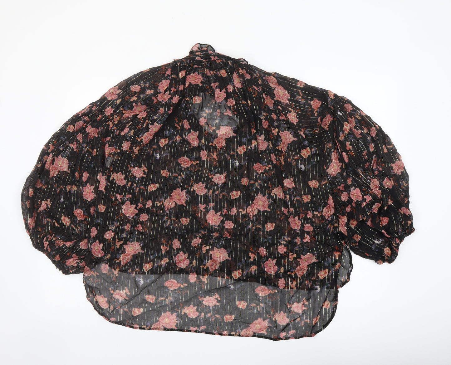 Zara Womens Black Floral Polyester Basic Blouse Size M Mock Neck