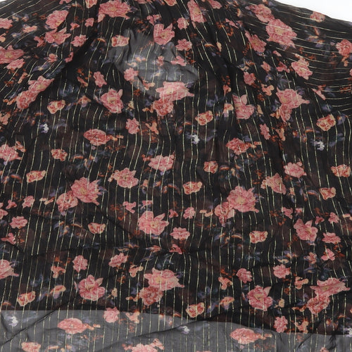 Zara Womens Black Floral Polyester Basic Blouse Size M Mock Neck
