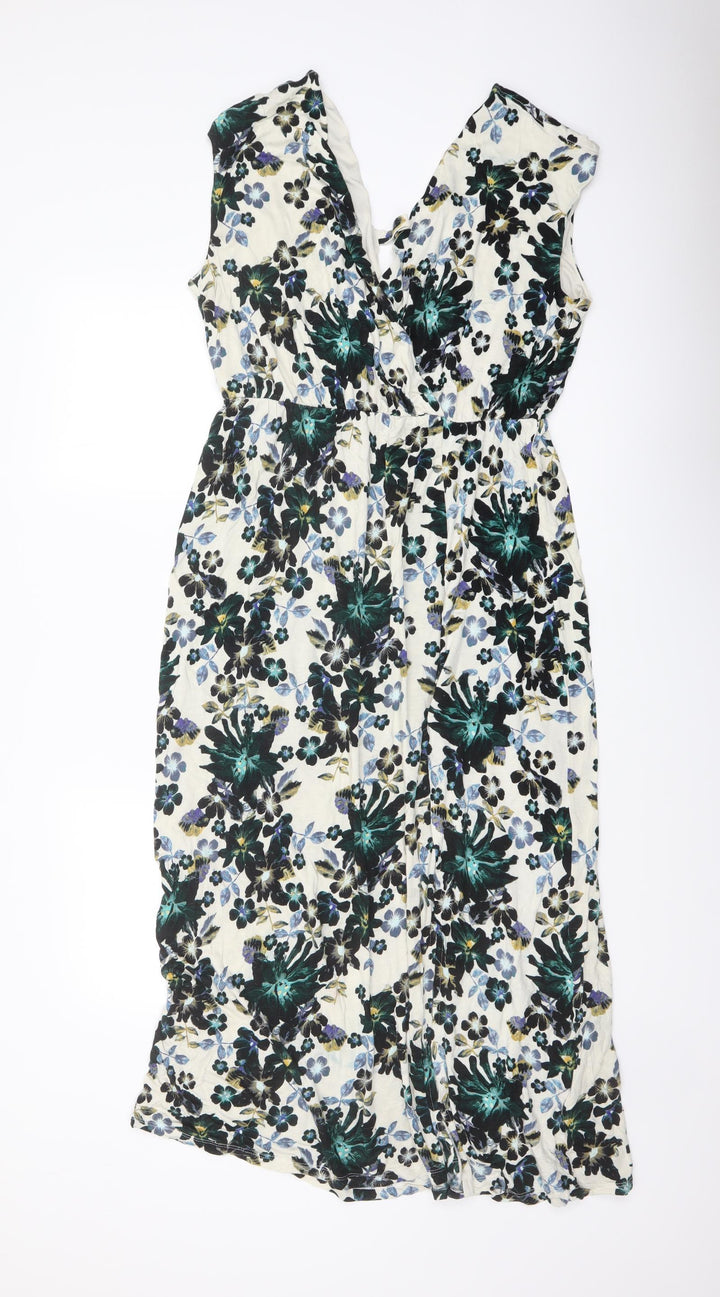 H&M Womens Multicoloured Floral Viscose A-Line Size L V-Neck Pullover