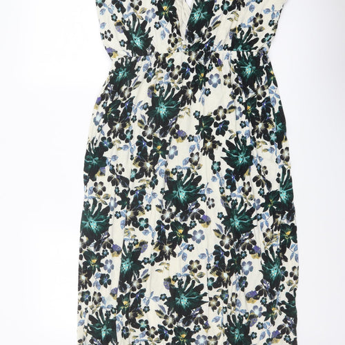 H&M Womens Multicoloured Floral Viscose A-Line Size L V-Neck Pullover