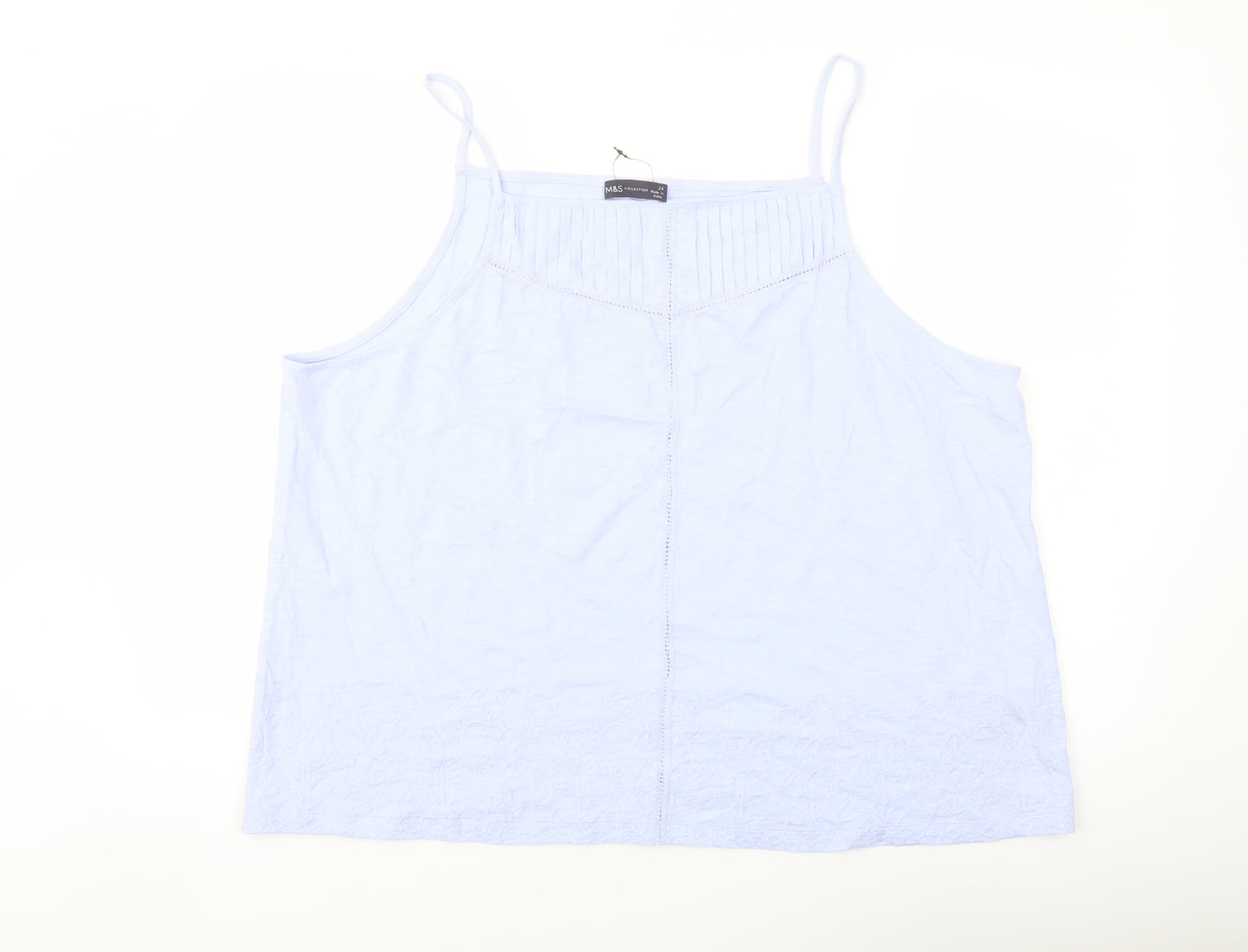 Marks and Spencer Womens Blue Cotton Basic Tank Size 24 Square Neck