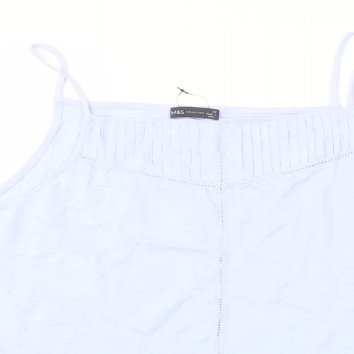 Marks and Spencer Womens Blue Cotton Basic Tank Size 24 Square Neck