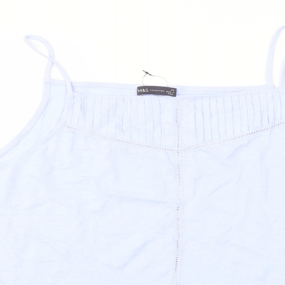 Marks and Spencer Womens Blue Cotton Basic Tank Size 24 Square Neck