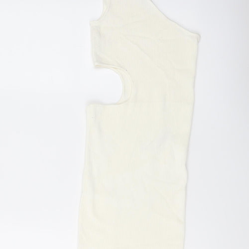 Stradivarius Womens Ivory Viscose Mini Size M One Shoulder Pullover - Cut Out