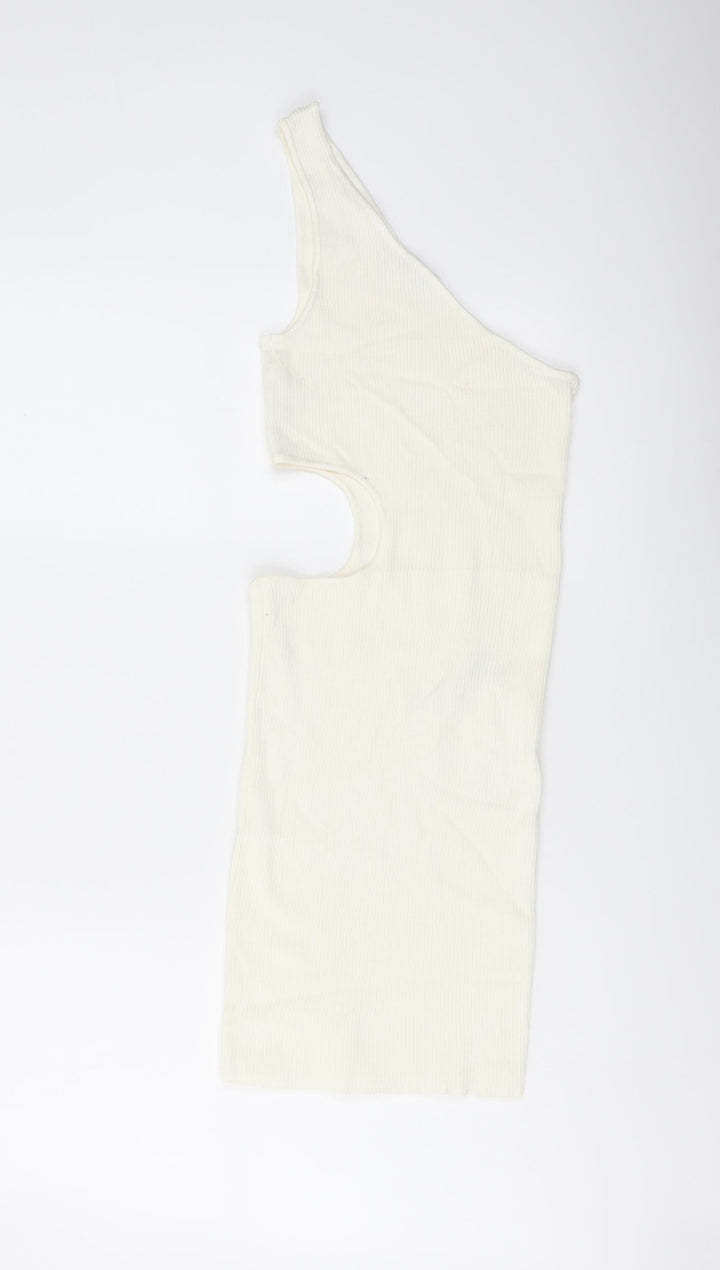 Stradivarius Womens Ivory Viscose Mini Size M One Shoulder Pullover - Cut Out