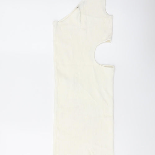 Stradivarius Womens Ivory Viscose Mini Size M One Shoulder Pullover - Cut Out
