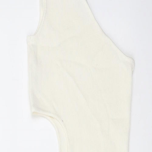 Stradivarius Womens Ivory Viscose Mini Size M One Shoulder Pullover - Cut Out
