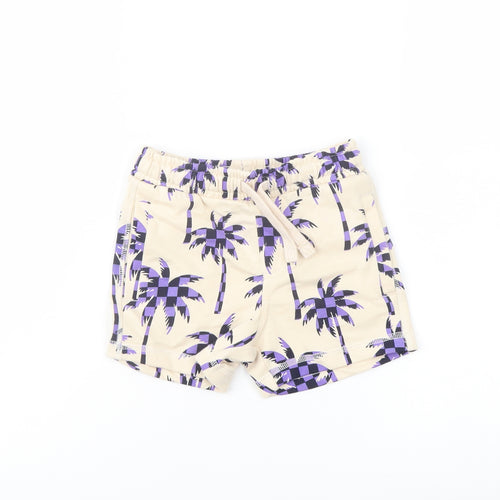 Marks and Spencer Boys Beige Geometric Cotton Sweat Shorts Size 2-3 Years Regular Drawstring - Palm Trees