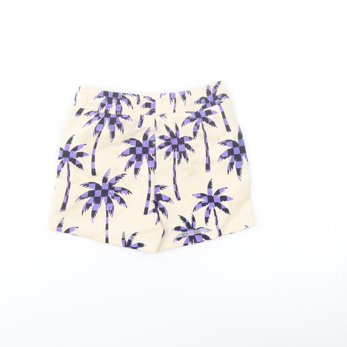 Marks and Spencer Boys Beige Geometric Cotton Sweat Shorts Size 2-3 Years Regular Drawstring - Palm Trees