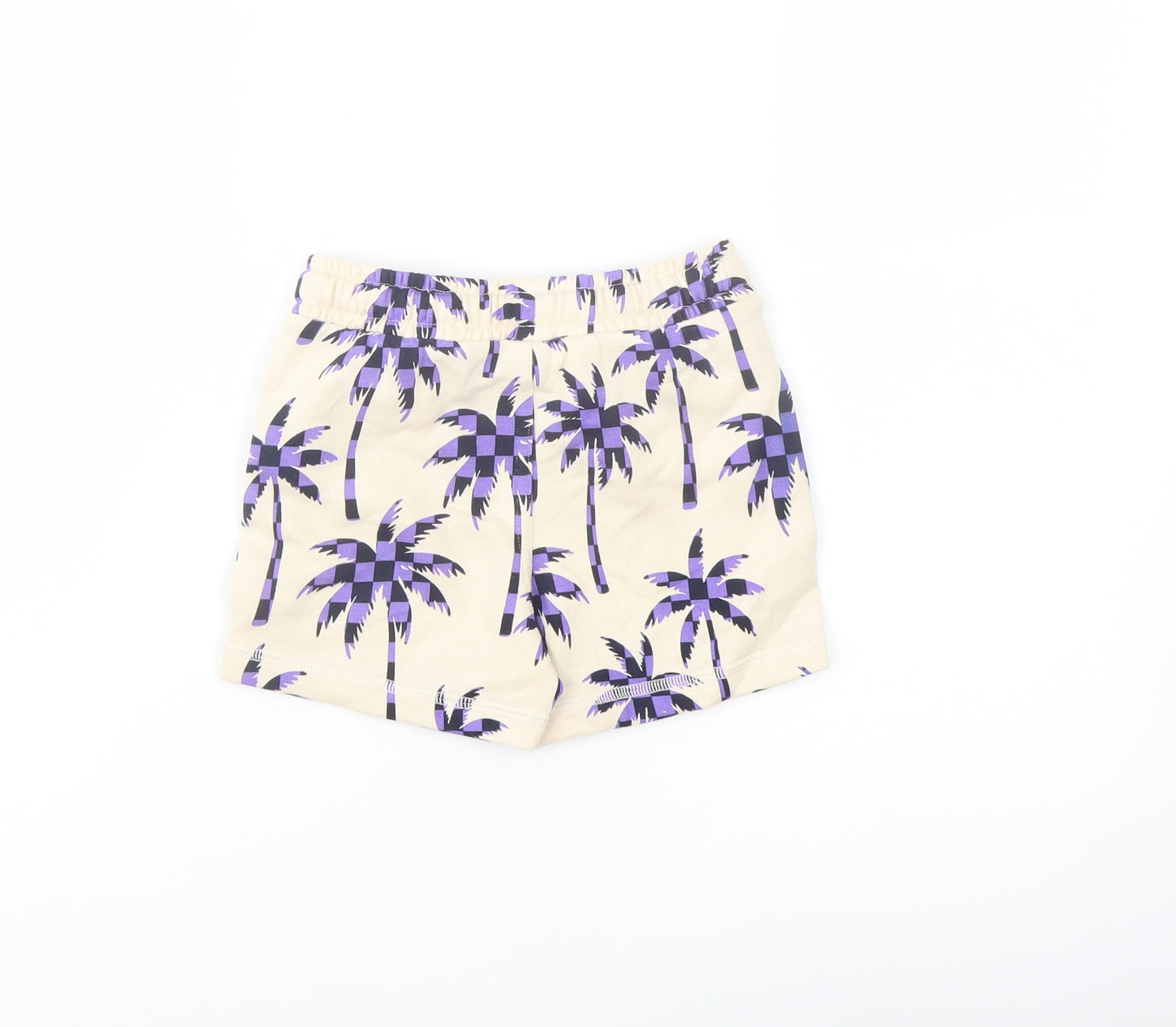 Marks and Spencer Boys Beige Geometric Cotton Sweat Shorts Size 2-3 Years Regular Drawstring - Palm Trees