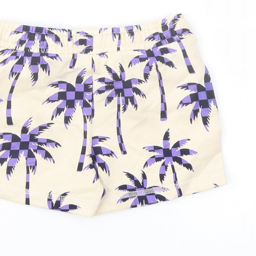 Marks and Spencer Boys Beige Geometric Cotton Sweat Shorts Size 2-3 Years Regular Drawstring - Palm Trees