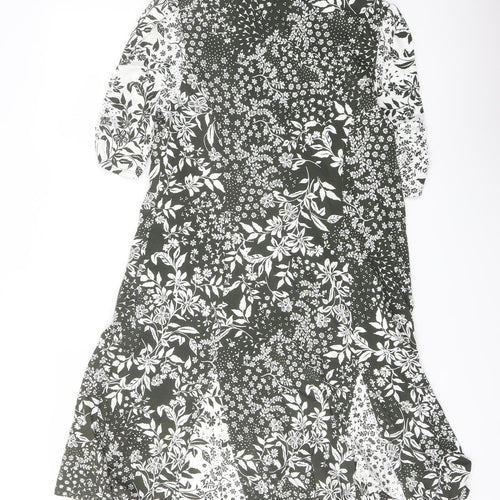 Phase Eight Womens Green Floral Viscose A-Line Size 10 Mock Neck Zip