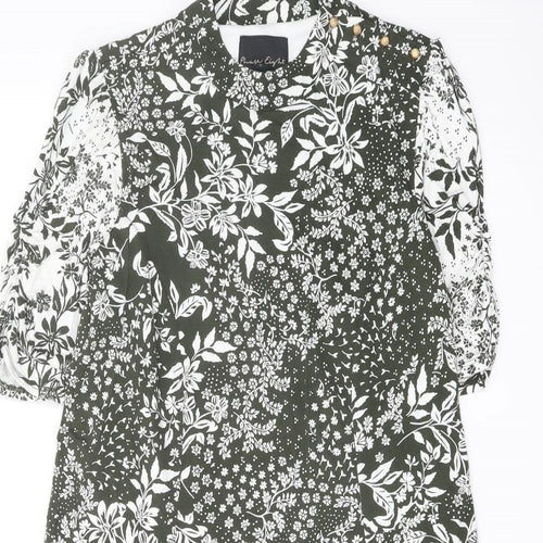 Phase Eight Womens Green Floral Viscose A-Line Size 10 Mock Neck Zip