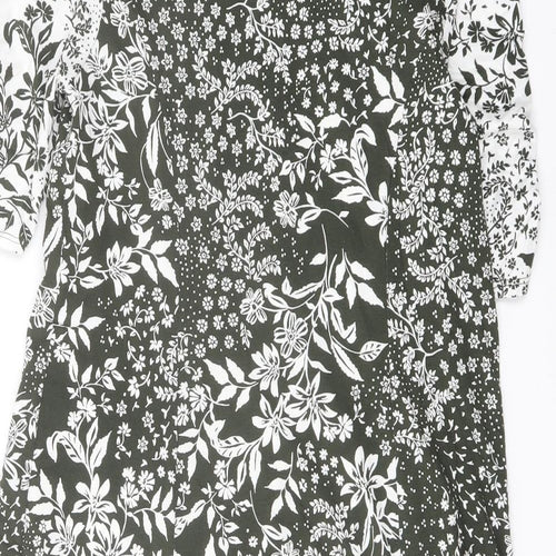 Phase Eight Womens Green Floral Viscose A-Line Size 10 Mock Neck Zip