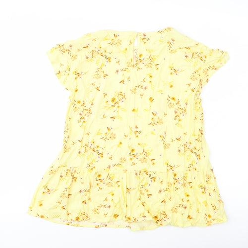 C&A Womens Yellow Floral Cotton Basic Blouse Size 6 Round Neck