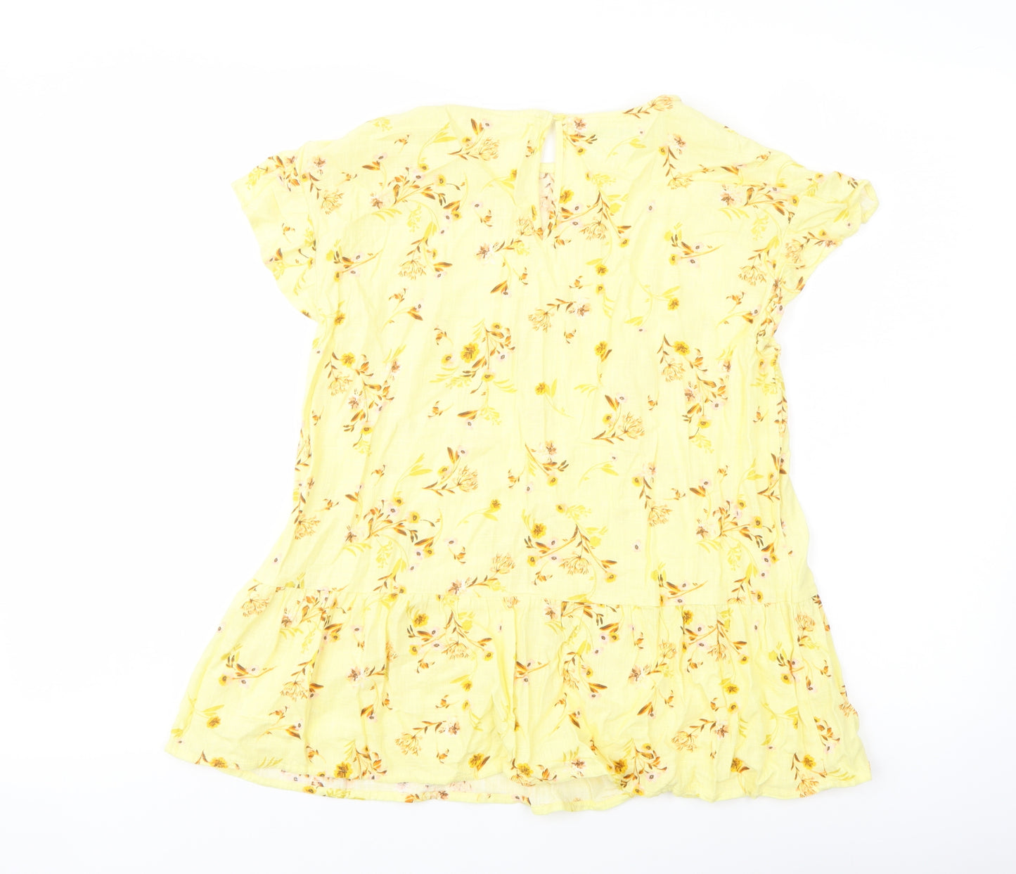 C&A Womens Yellow Floral Cotton Basic Blouse Size 6 Round Neck
