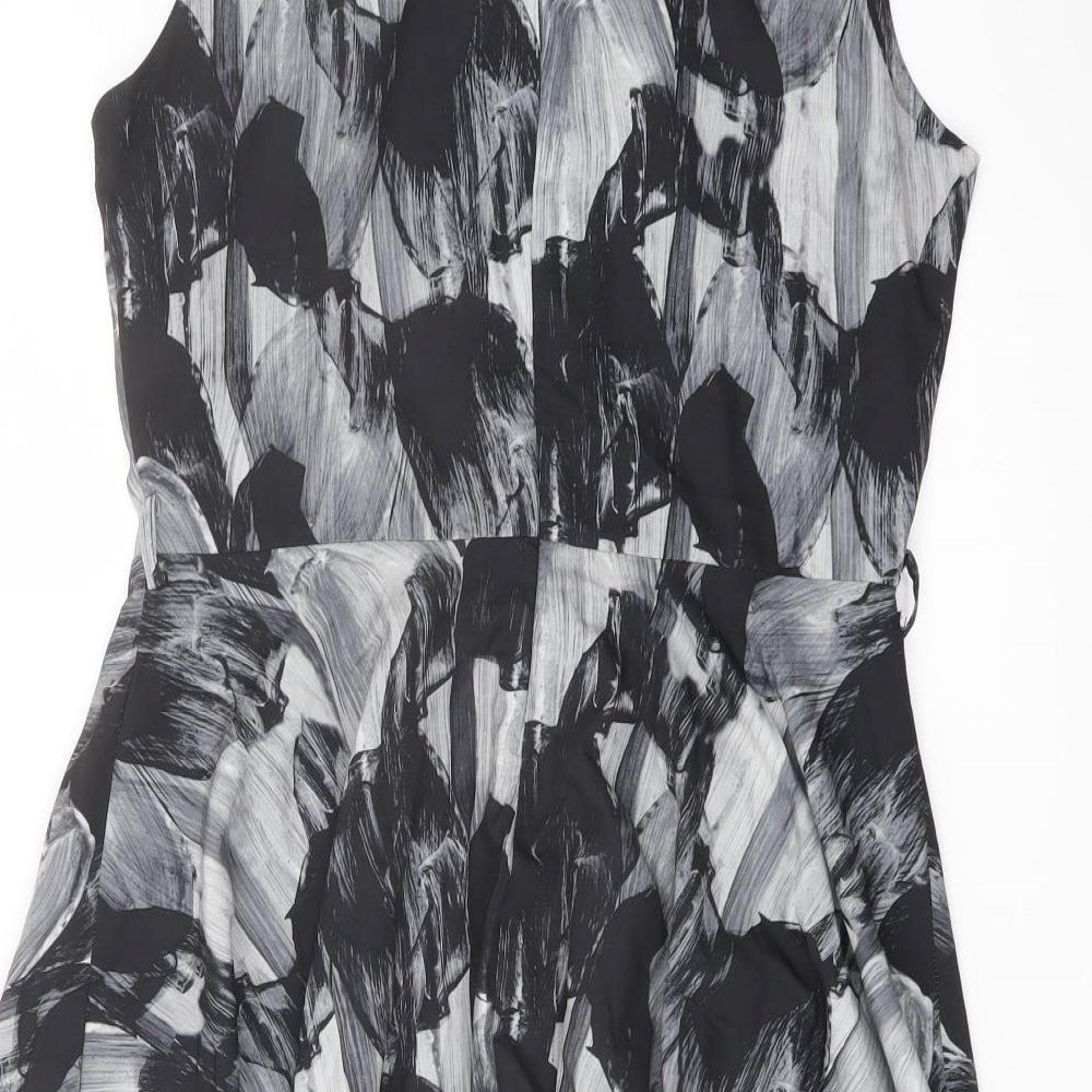 Iska London Womens Black Geometric Polyester A-Line Size 14 Round Neck Zip