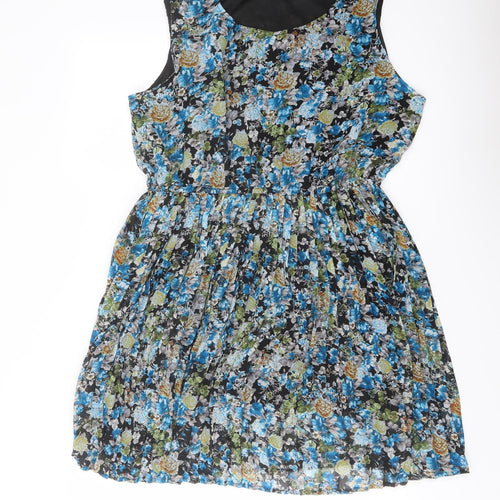 Select Womens Blue Floral Polyester Skater Dress Size 18 Scoop Neck Pullover