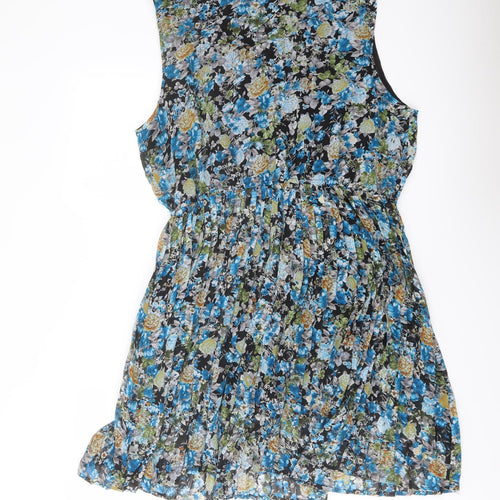 Select Womens Blue Floral Polyester Skater Dress Size 18 Scoop Neck Pullover