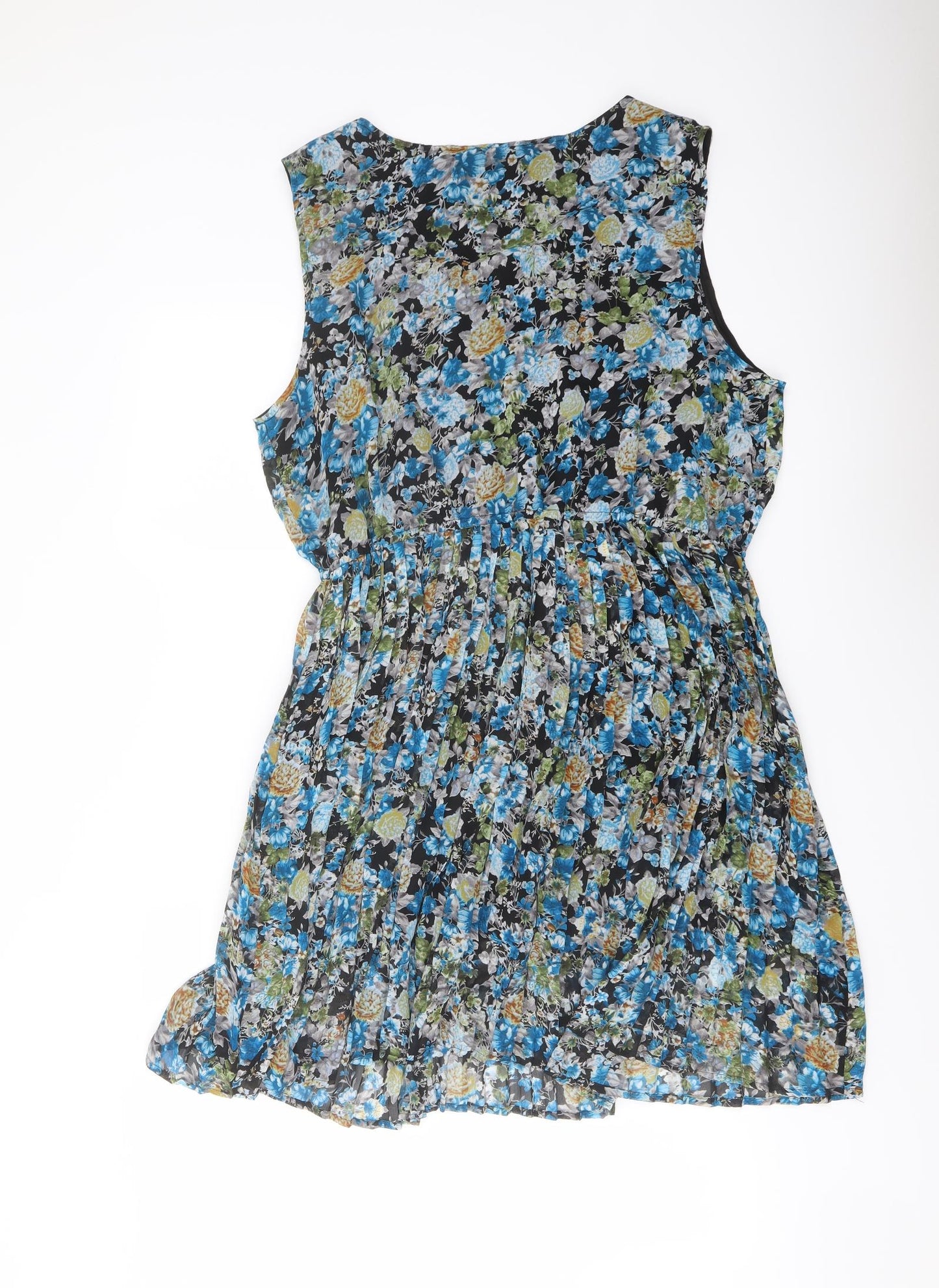 Select Womens Blue Floral Polyester Skater Dress Size 18 Scoop Neck Pullover