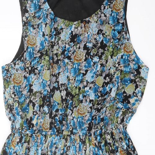 Select Womens Blue Floral Polyester Skater Dress Size 18 Scoop Neck Pullover