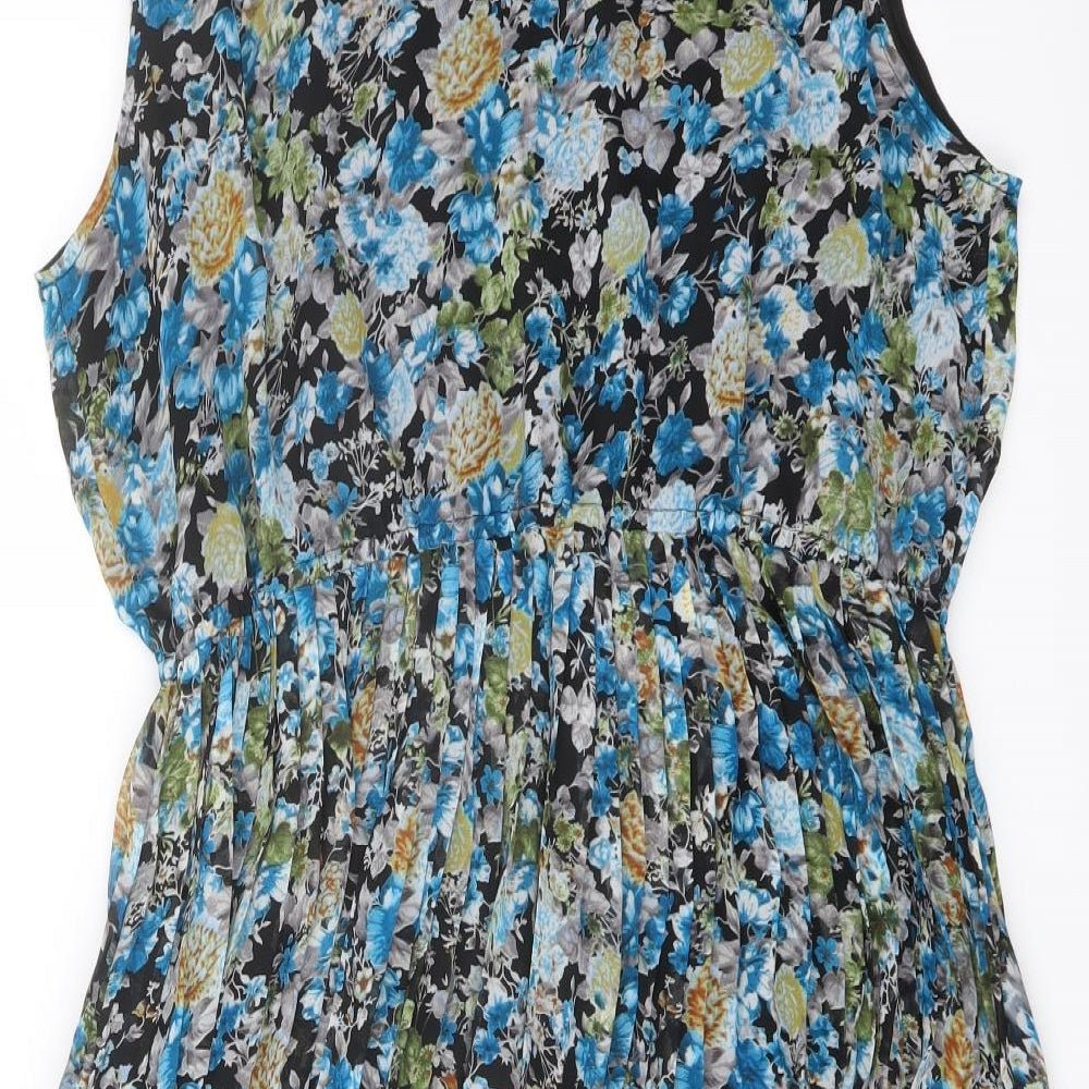 Select Womens Blue Floral Polyester Skater Dress Size 18 Scoop Neck Pullover
