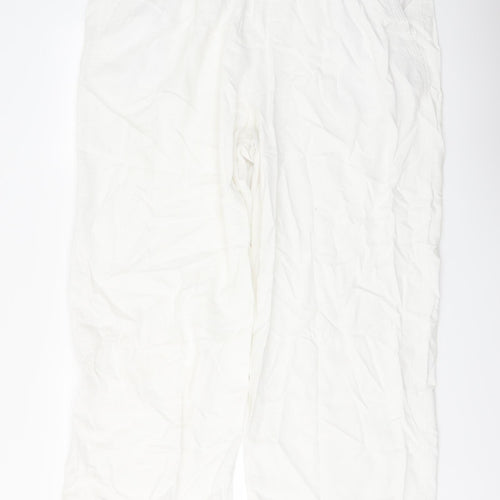 Marks and Spencer Womens White Linen Trousers Size 22 L27 in Regular Drawstring