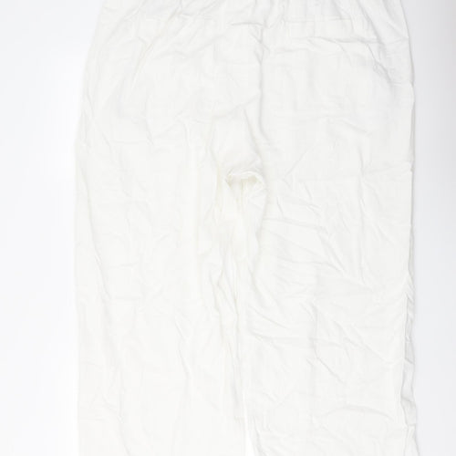 Marks and Spencer Womens White Linen Trousers Size 22 L27 in Regular Drawstring