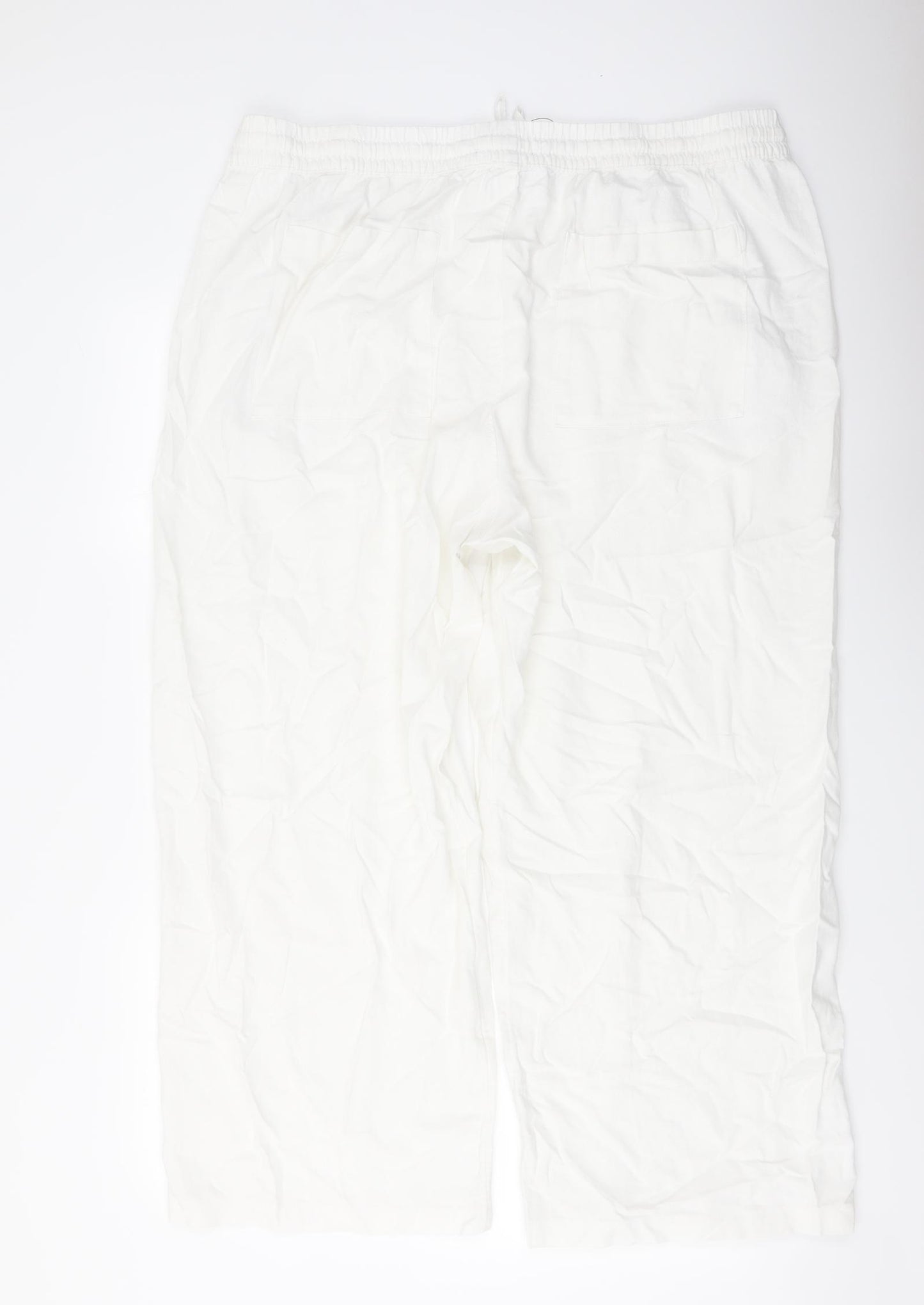 Marks and Spencer Womens White Linen Trousers Size 22 L27 in Regular Drawstring