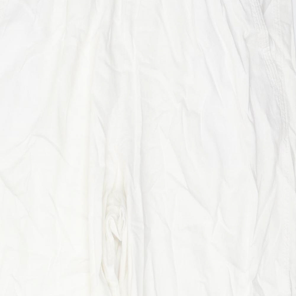 Marks and Spencer Womens White Linen Trousers Size 22 L27 in Regular Drawstring