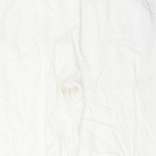 Marks and Spencer Womens White Linen Trousers Size 22 L27 in Regular Drawstring