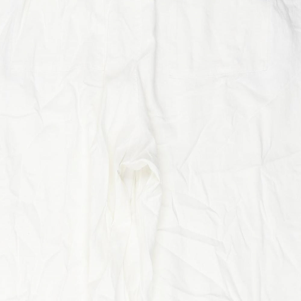Marks and Spencer Womens White Linen Trousers Size 22 L27 in Regular Drawstring