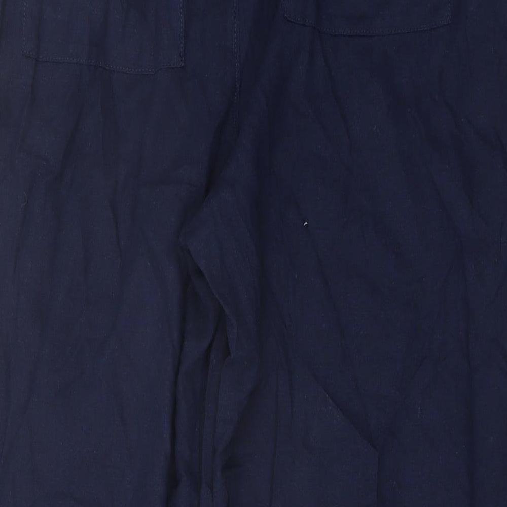 Marks and Spencer Womens Blue Linen Trousers Size 18 L31 in Regular Drawstring