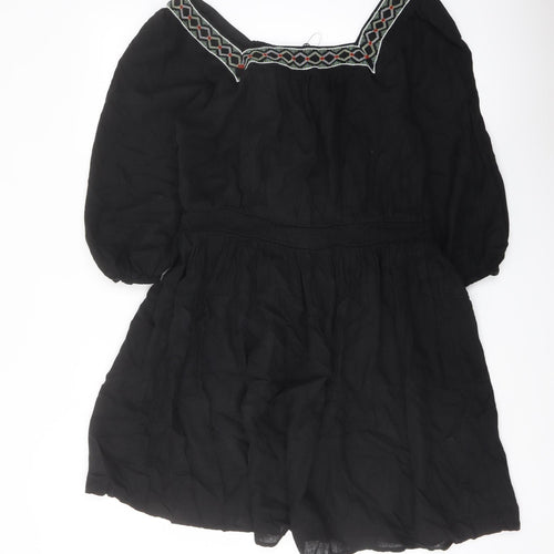 Marks and Spencer Womens Black Linen A-Line Size 14 Square Neck Pullover