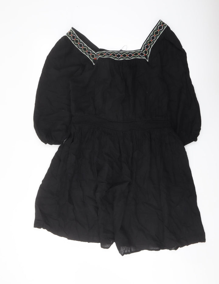 Marks and Spencer Womens Black Linen A-Line Size 14 Square Neck Pullover
