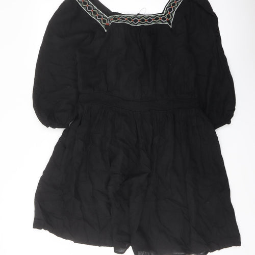 Marks and Spencer Womens Black Linen A-Line Size 14 Square Neck Pullover