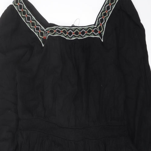 Marks and Spencer Womens Black Linen A-Line Size 14 Square Neck Pullover