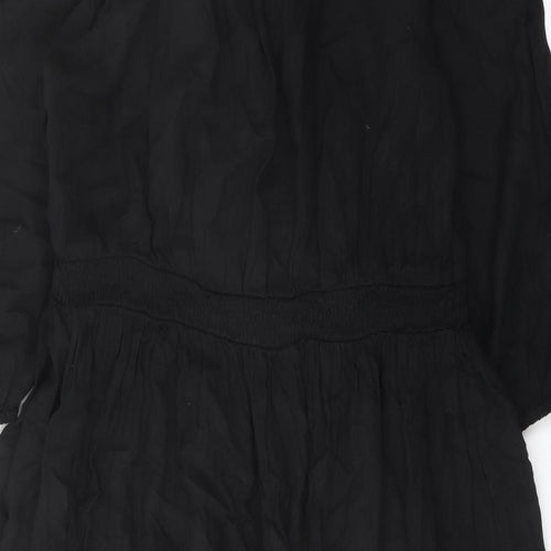 Marks and Spencer Womens Black Linen A-Line Size 14 Square Neck Pullover