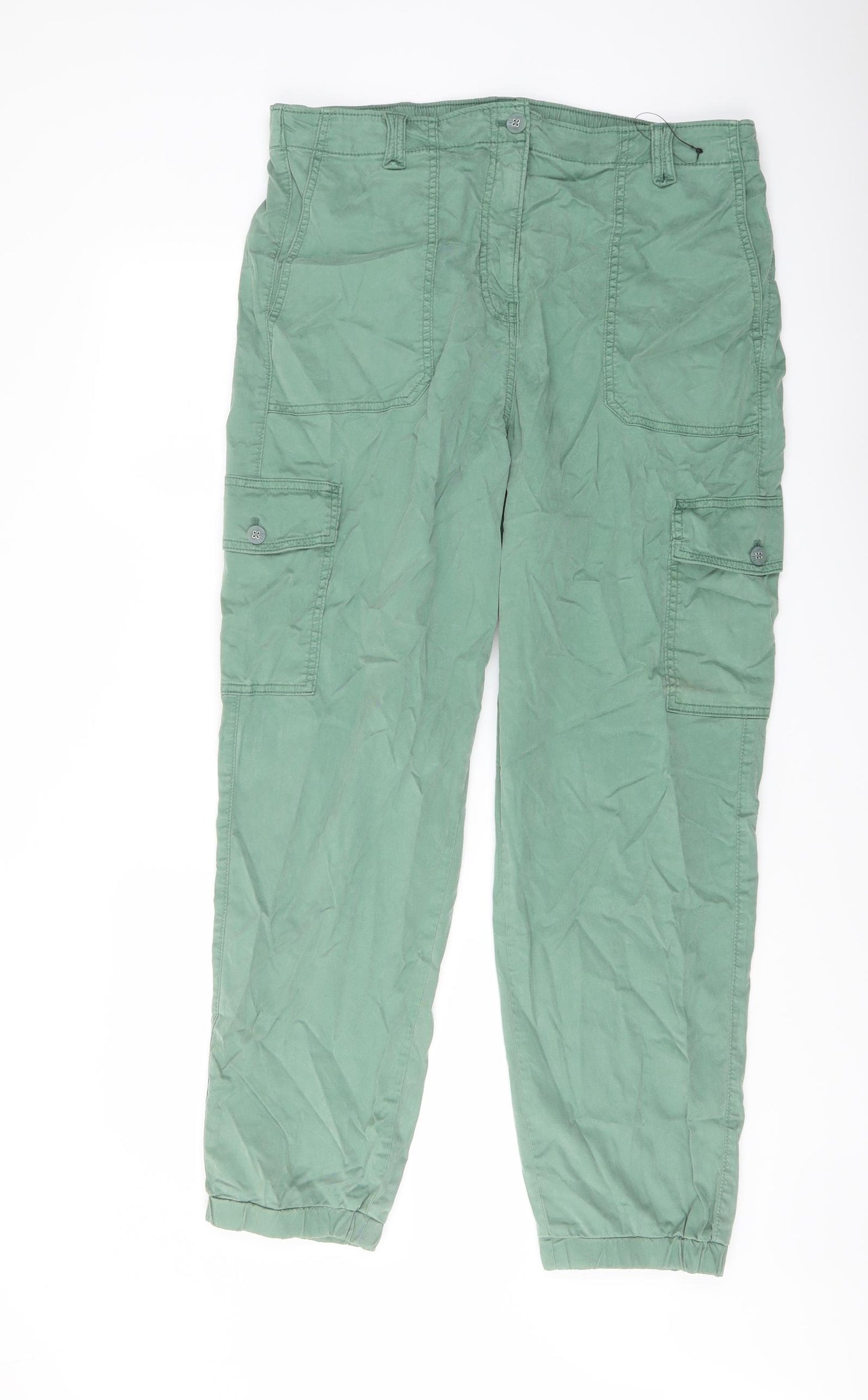 Marks and Spencer Womens Green Lyocell Cargo Trousers Size 16 L29 in Regular Button