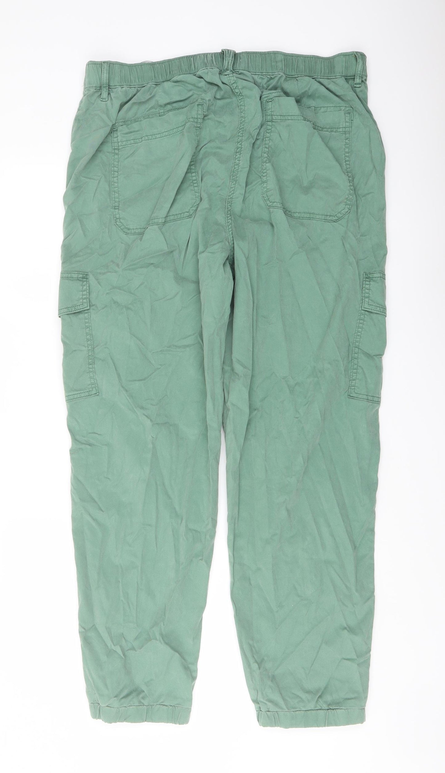 Marks and Spencer Womens Green Lyocell Cargo Trousers Size 16 L29 in Regular Button