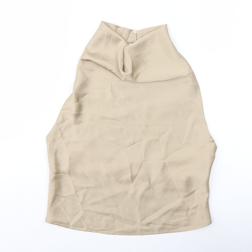 Zara Womens Beige Polyester Basic Blouse Size XS Cowl Neck - Open Back