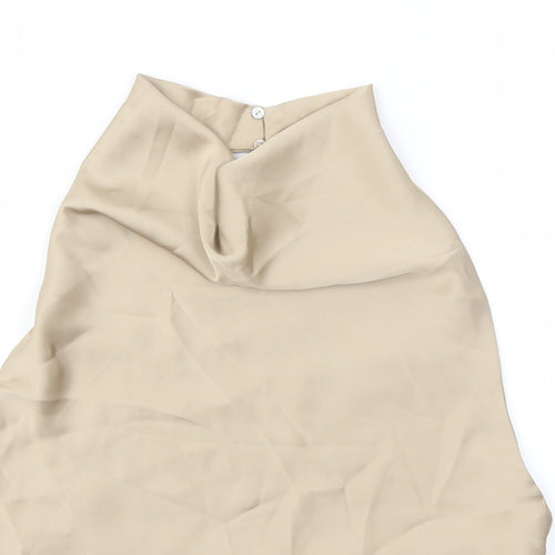 Zara Womens Beige Polyester Basic Blouse Size XS Cowl Neck - Open Back