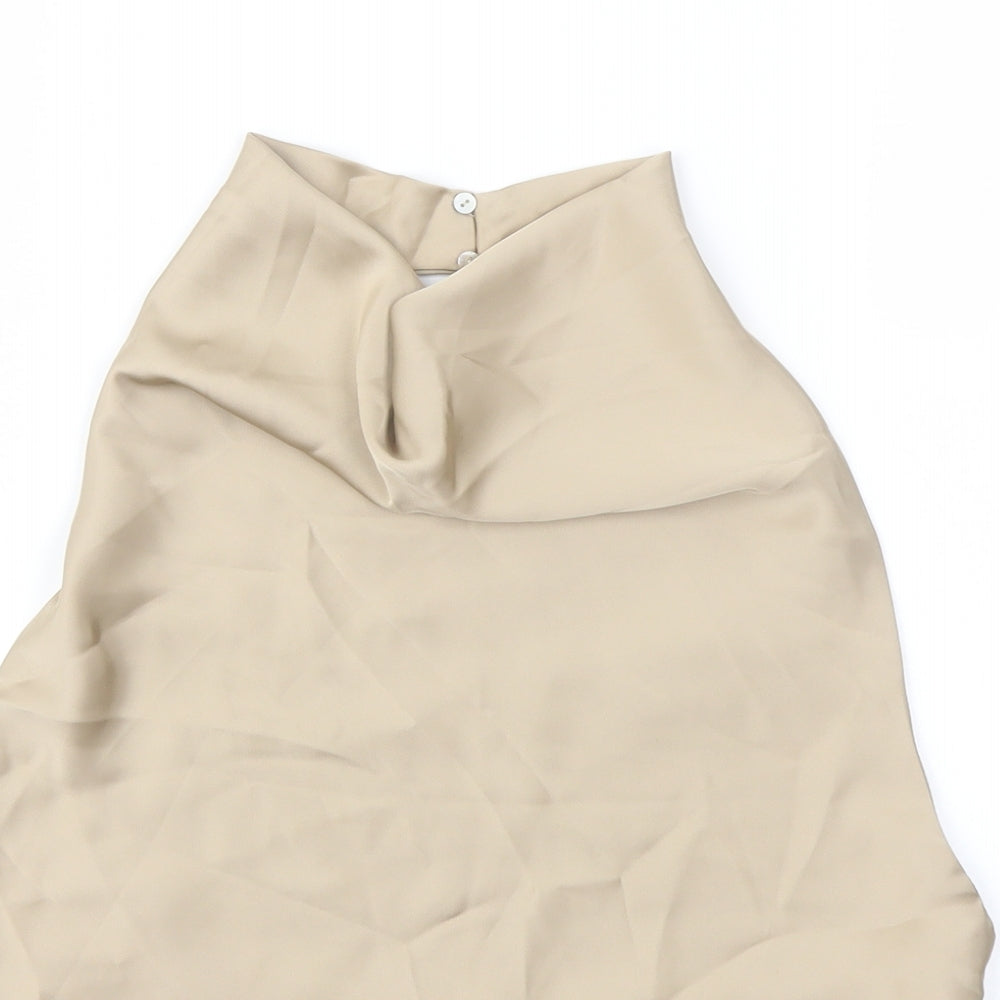 Zara Womens Beige Polyester Basic Blouse Size XS Cowl Neck - Open Back