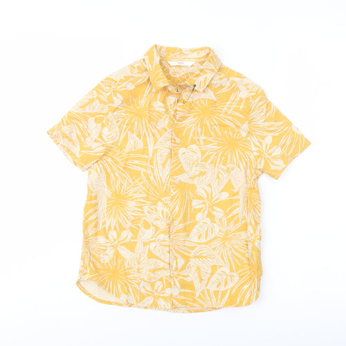 Marks and Spencer Boys Yellow Geometric Cotton Basic Button-Up Size 6-7 Years Collared Button