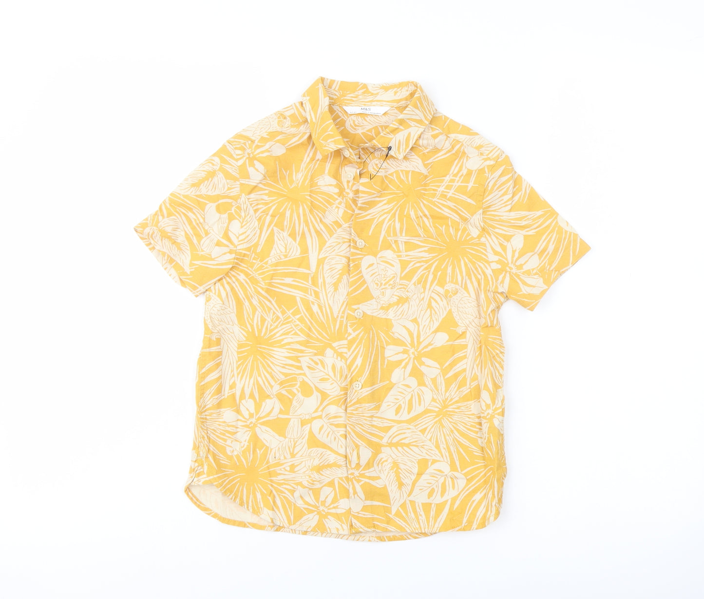 Marks and Spencer Boys Yellow Geometric Cotton Basic Button-Up Size 6-7 Years Collared Button