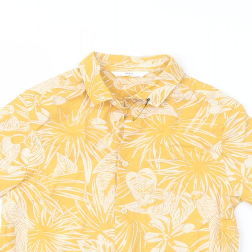 Marks and Spencer Boys Yellow Geometric Cotton Basic Button-Up Size 6-7 Years Collared Button