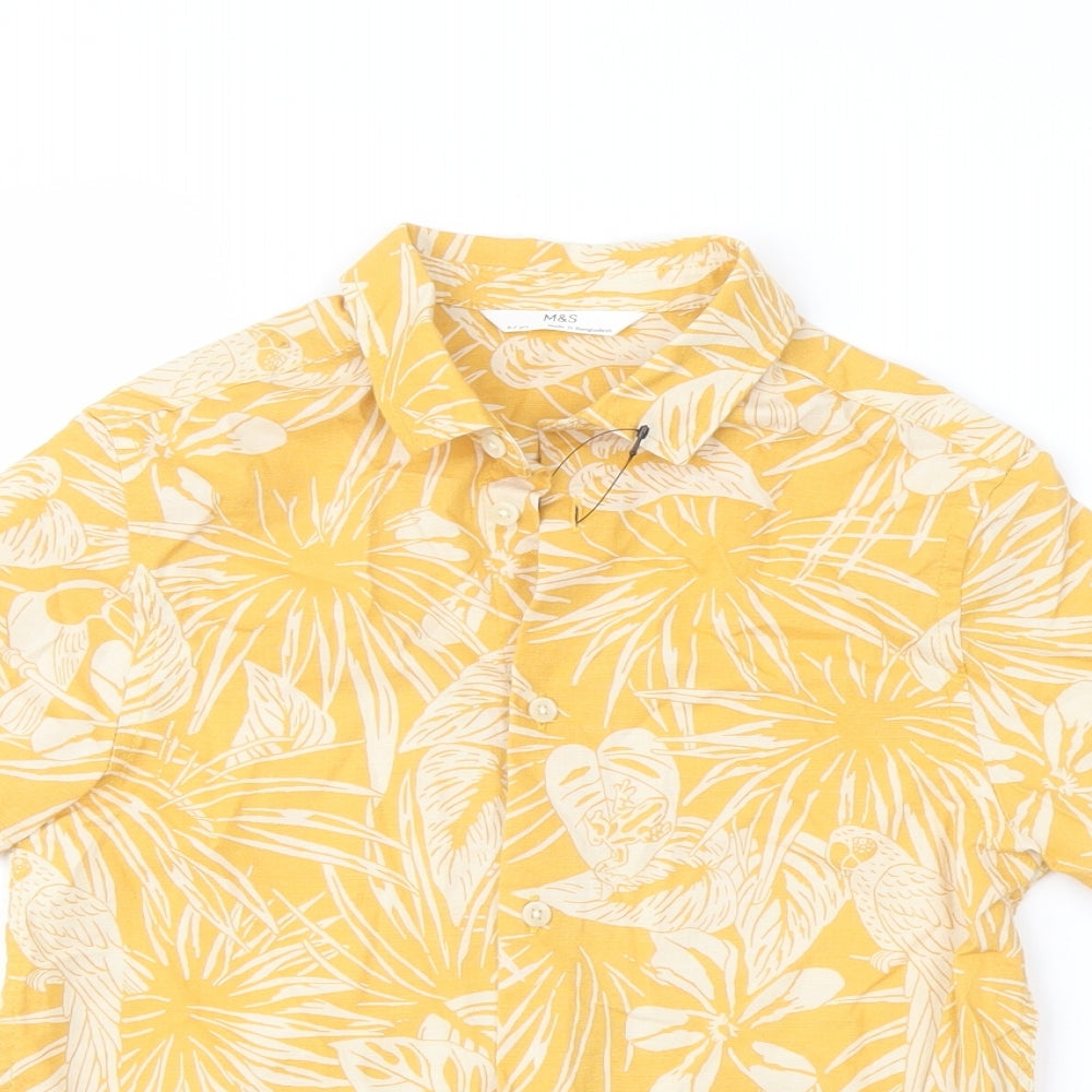 Marks and Spencer Boys Yellow Geometric Cotton Basic Button-Up Size 6-7 Years Collared Button