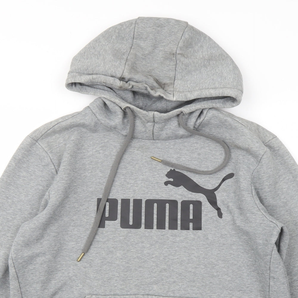 PUMA Mens Grey Cotton Pullover Hoodie Size S - Logo