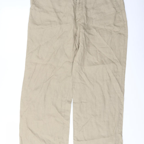 Linea Womens Beige Linen Trousers Size 32 in L26 in Regular Button